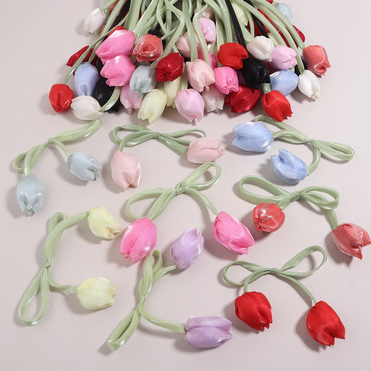 5pcs Farbe Tulpen Bogen Blumen Kuchen Dekoration Handgefertigte DIY Haarband Kissen Tasche Kleidung Patches Dekor 3D Blumen Kleidung Zubehör – Detail 3