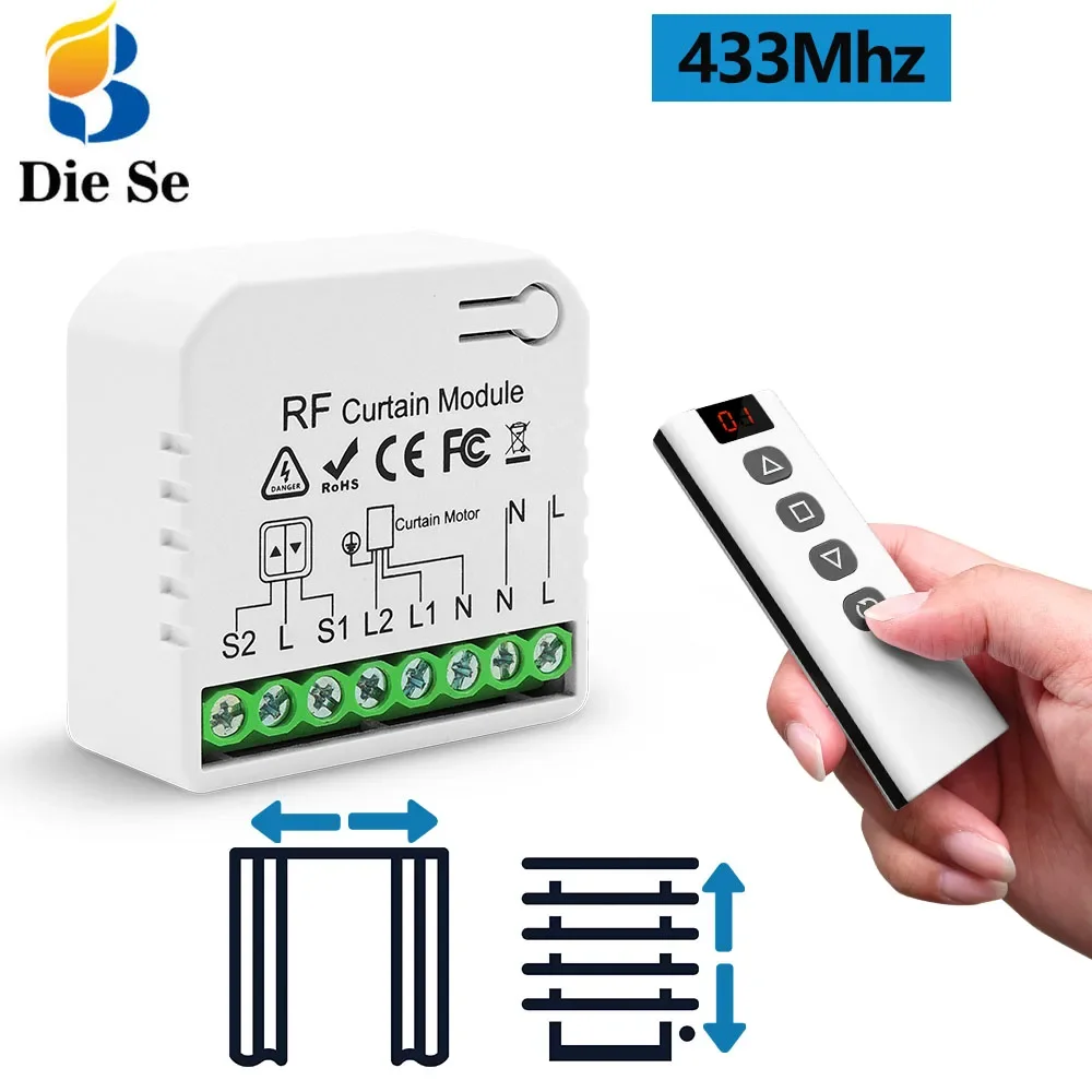 Interruttore Elettrico Per Tende Cieche Rf 433Mhz Con Telecomando Rf 5 Canali Per Tapparelle Elettriche Per Tende A Motore Per Finestre