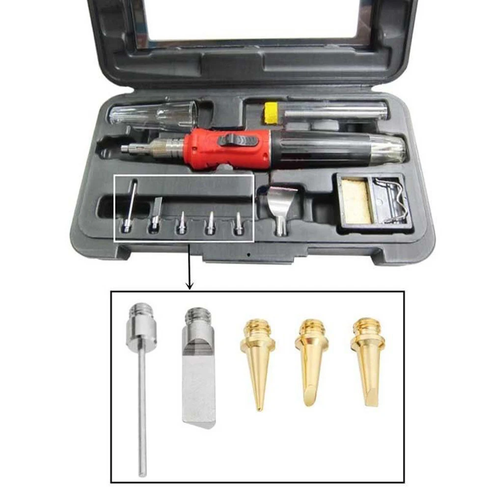 

Butane Gas Soldering Iron Kit Welding Kit Pen ToolCopper+Iron Gas Welding Kit Gas Soldering Iron Head