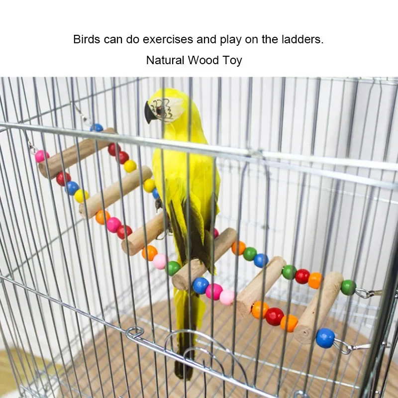 Natural Wood Birds Pets Parrots Ladders Climbing Toy Hanging Colorful Balls Parrot Toys for Conures Parakeets Cockatiels bird climbing toys