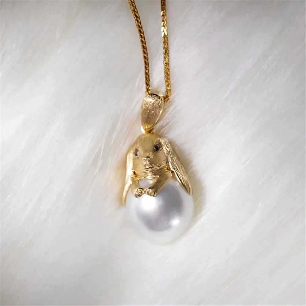 

DIY Pearl Accessories S925 Sterling Silver Pendant Empty Holder Gold Silver Dog Necklace Pendant with 10-12mm Beads
