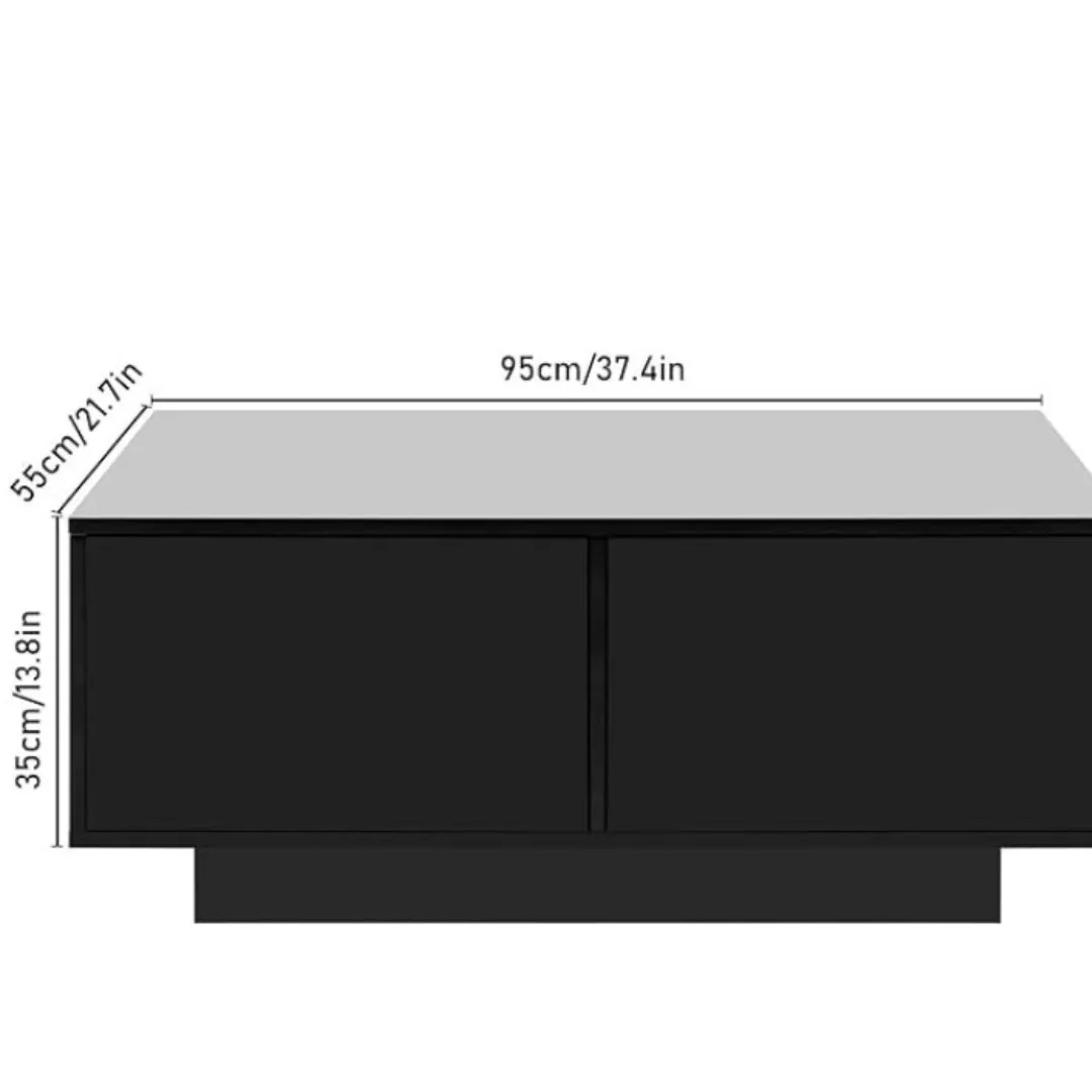 LED Coffee Table with Storage, Modern High Glossy Center Table with 4 Sliding Storage Drawers & Charging Station, Black/White