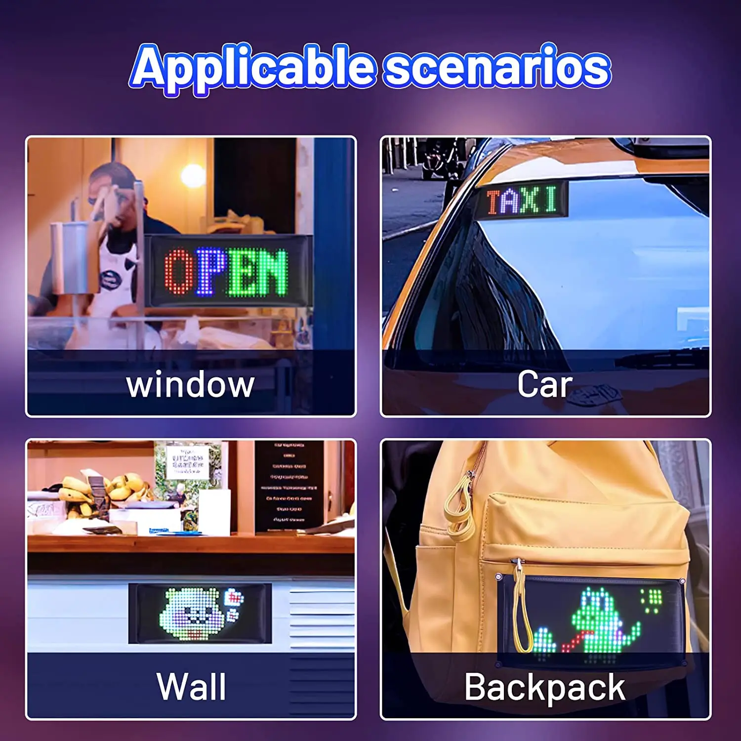LED Signs Panel Display Light Mini LED Sign 7.2''x3.4 Battery Powered Bluetooth LED Matrix Panel Scrolling Smart App Control Programmable