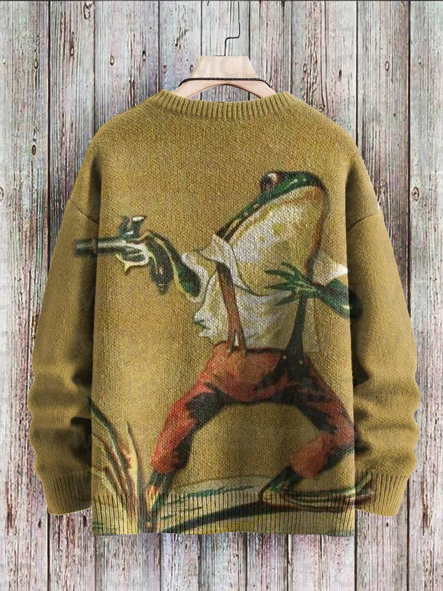 Cute Fox View Art Pattern Print Casual Knit Pullover Sweater Women For Men Sweater