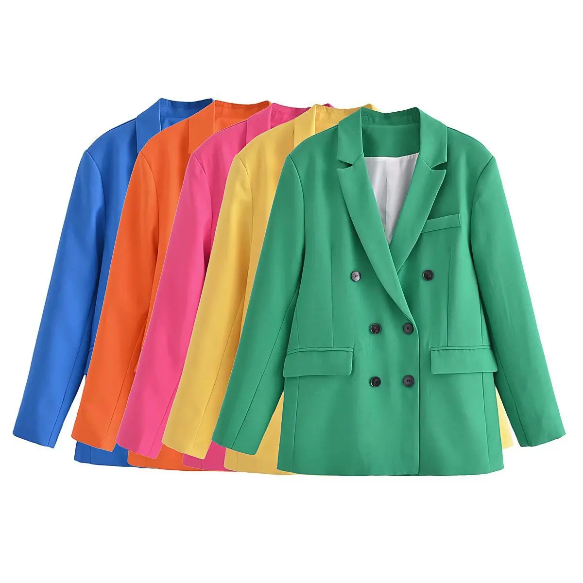 

2022 Autumn New Women's Two-piece Suit, Double-breasted Suit Blazer + Solid Color High-waisted Wide-leg Trousers Suit