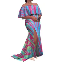 Factory Wholesale Custom Hawaii Ladies Fishtail Dress and New Zealand Dresses Ruffle Off the Shoulder Split Mermaid Maxi Dress - Image 2