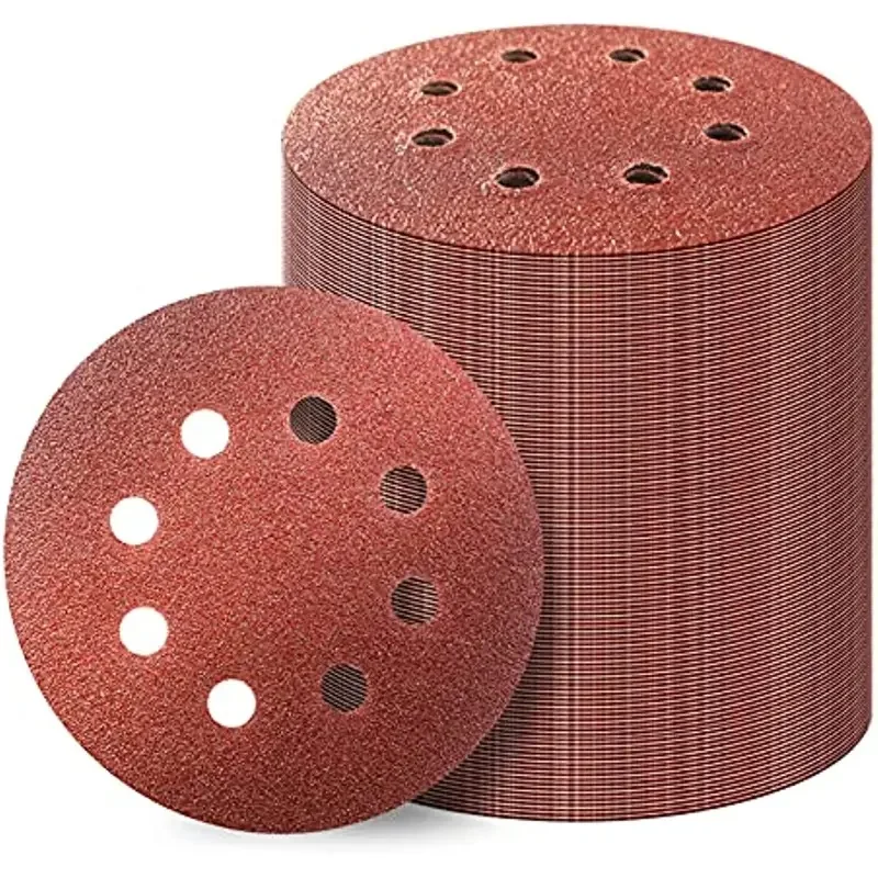 50pcs 5 Inch 8 Hole Hook And Loop Sanding Discs Sandpaper, 60 120 180 240 400 Grits Sand Paper For Random Orbital Sander