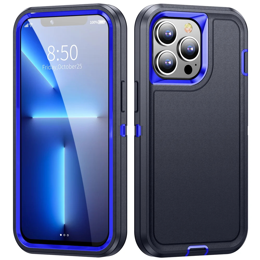 Three-Layer Shockproof Protective Bumper Case with Solid Color Design