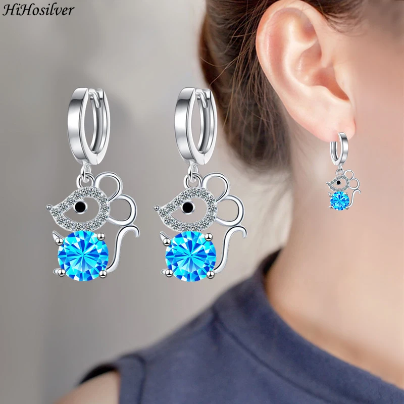 

HiHosilver 925 Silver Needle New Women's Fashion High-quality Original Jewelry Crystal Zircon Cute Mouse Drop Earrings HS0081