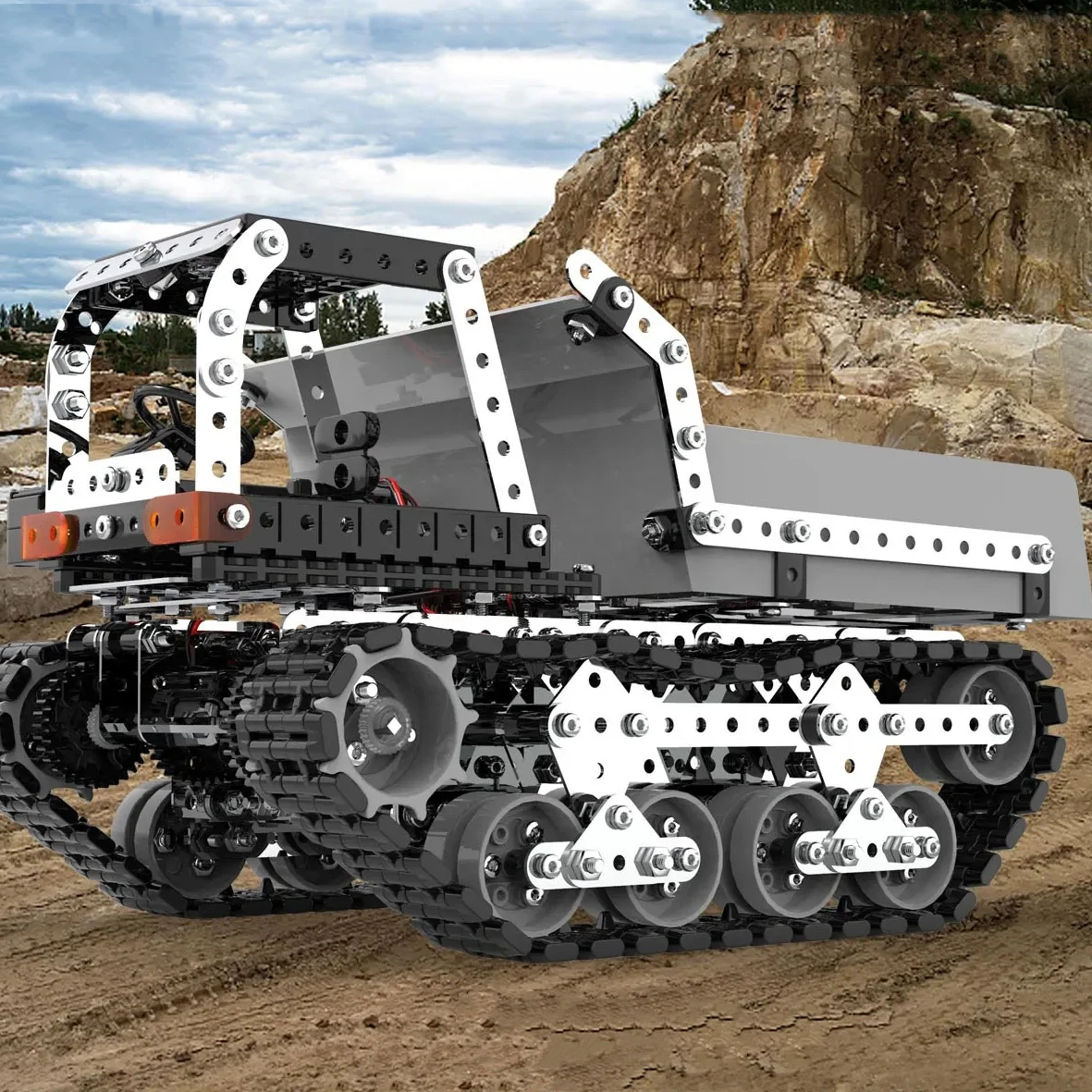 2.4G DIY Stainless Steel RC Dump Truck 10 Channels Assembled Remote Control Tracked Dump Truck Model Crawler Tipper Car Kids Toy 3