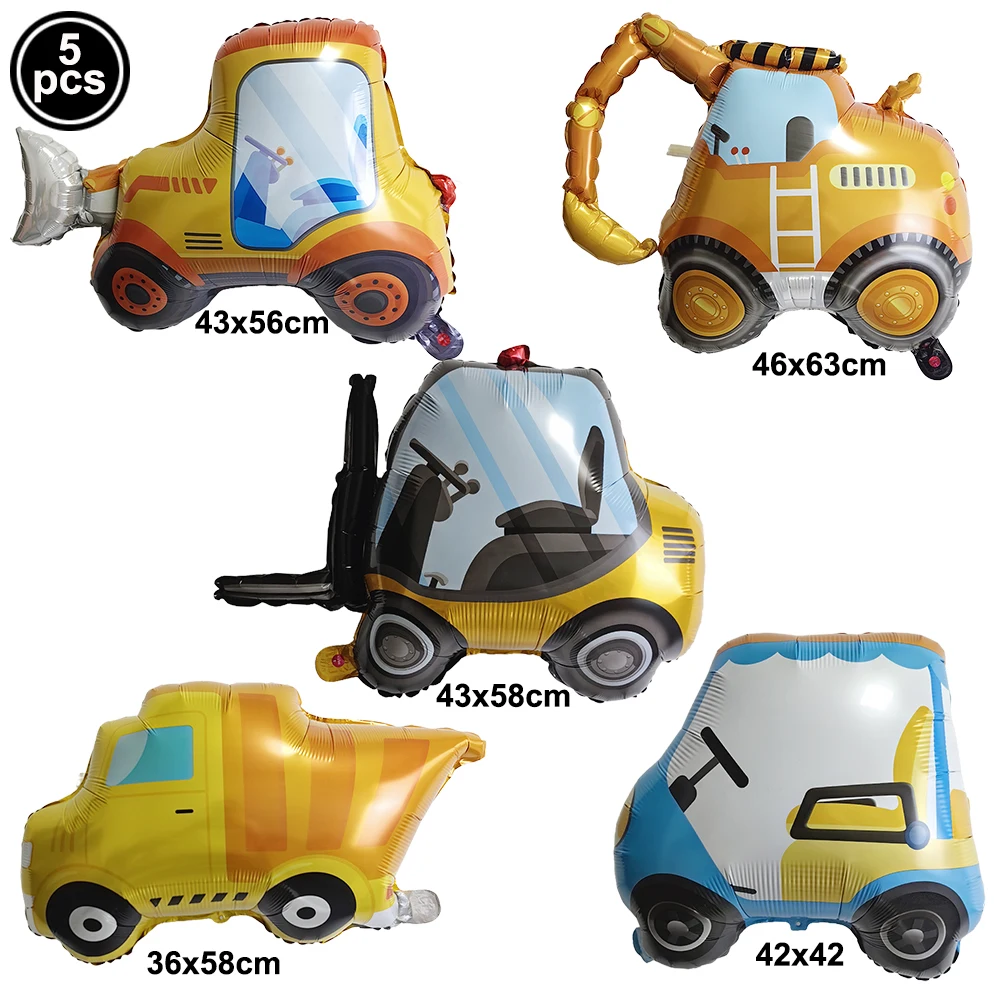 Construction Vehicle Foil Balloons Set for Boys Birthday Party Decorations