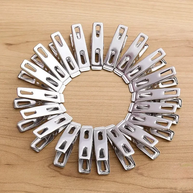 Clothes Pegs 20pcs Stainless Steel Flat Mouth Metal Clip Set Drying Hanger