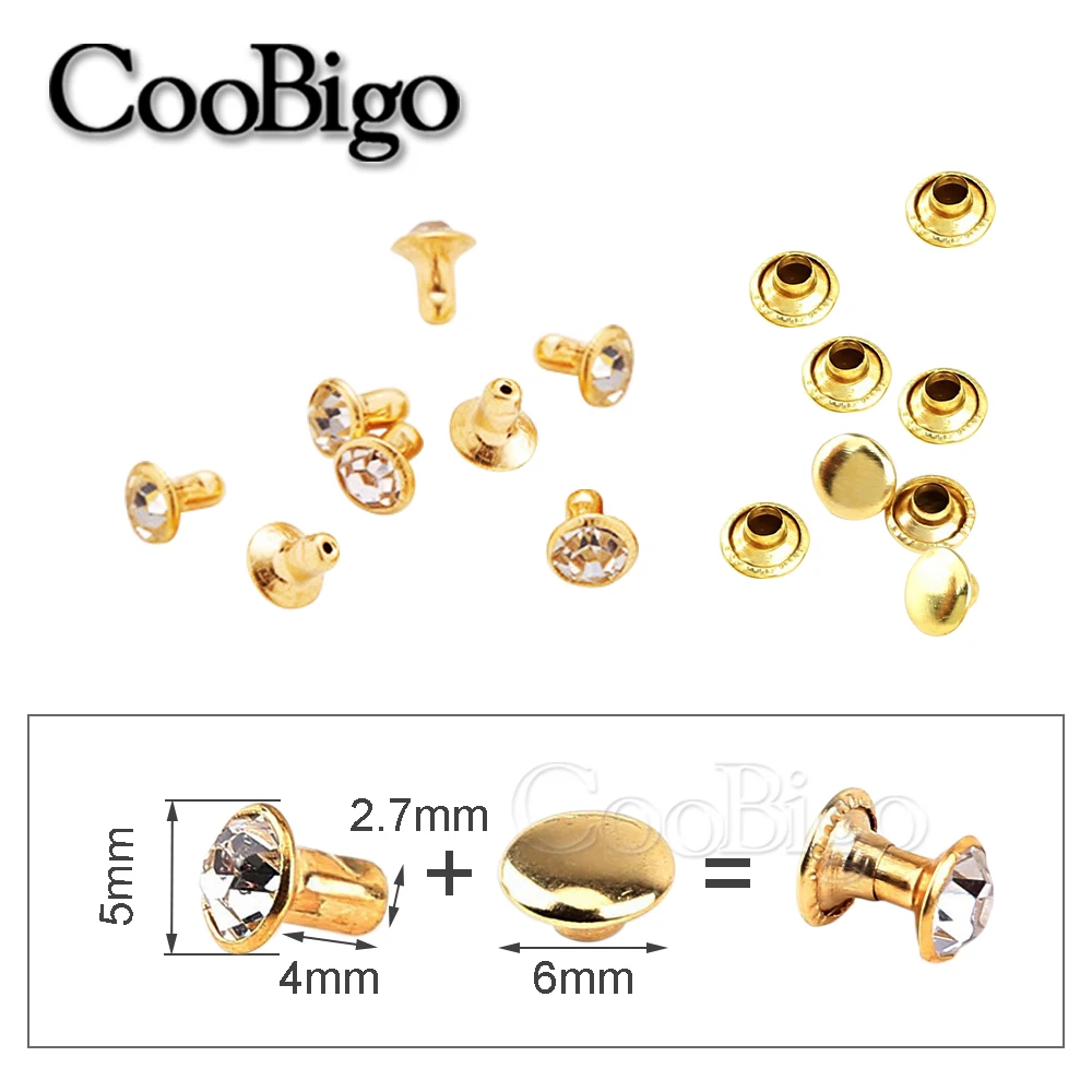 Metal Rivets Studs 100sets Glass Crystal Double Cap Rivet Stud Rhinestone Nail Spike DIY Leathercraft Fashion Apparel Shoes Bags Decor Accessories