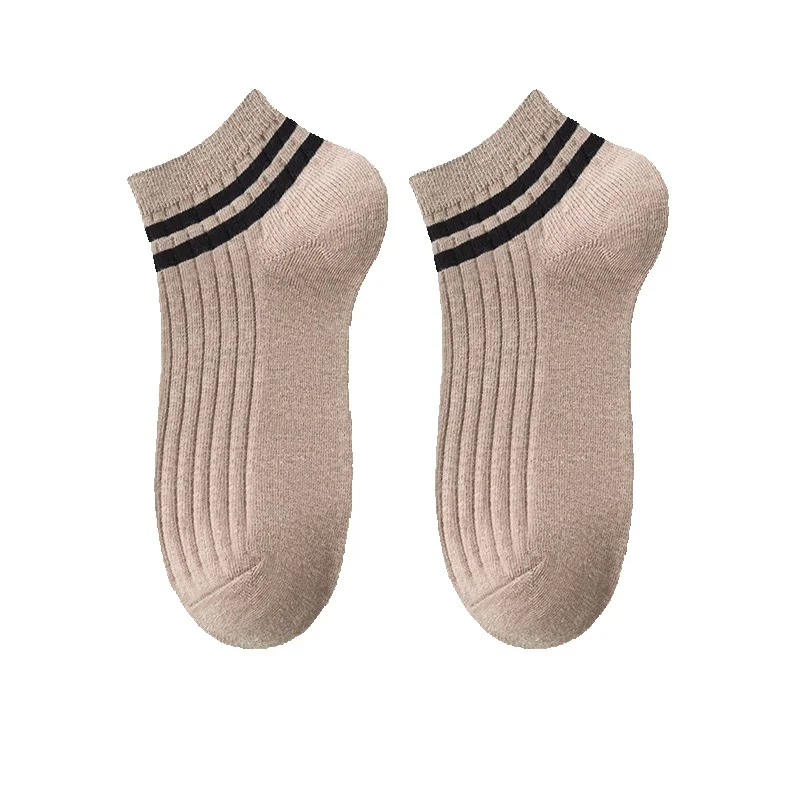 2025e Pure Cotton Summer Thin Two Stripes Short Tube Spring And Autumn All-Cotton Deodorant Sweat-Absorbing Men's Socks_voghion.com