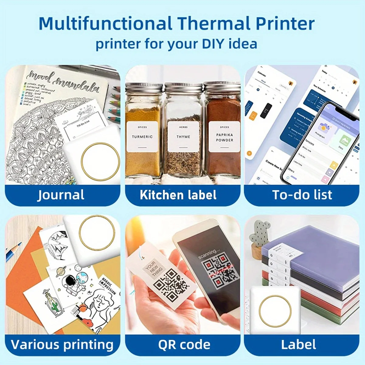 Portable Mini Photo Printer for iPhone/Android - Compact Thermal Printing Device with 1200mAh Battery, Monochrome Prints