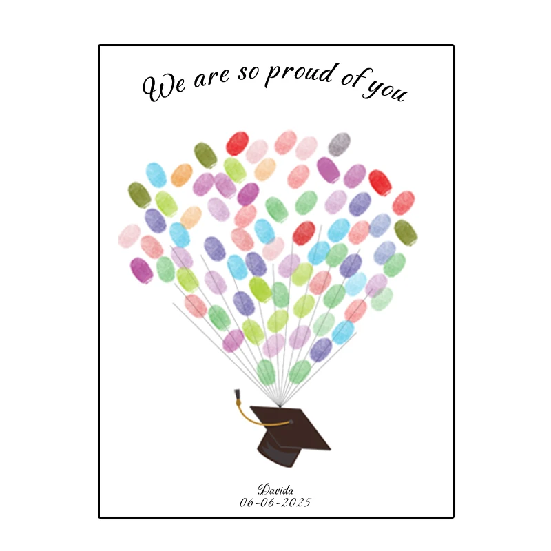Theme Name Date Congrat Graduation Fingerprint DIY Painting Guestbook For Kids Graduation Party Souvenir (No Wood Frame)
