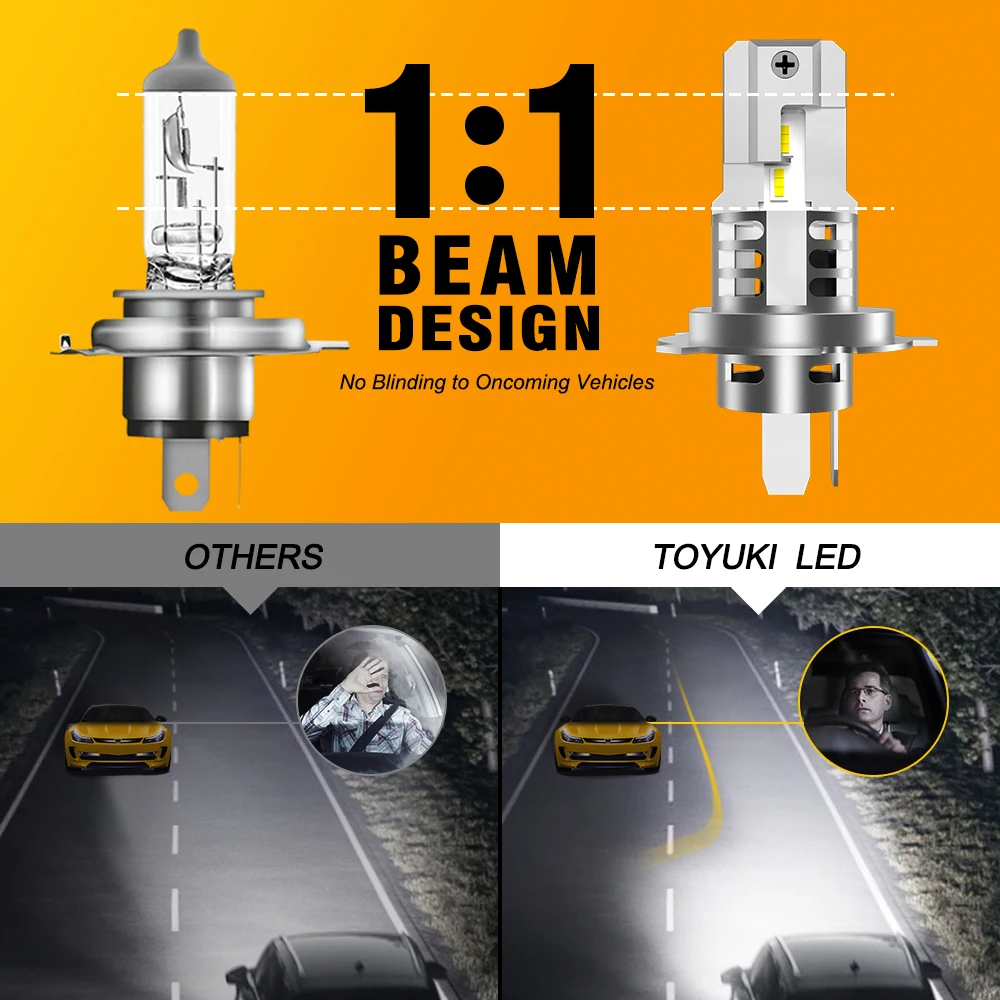 TOYUKI-H4 9003 Led 헤드 라이트 전구 터보 1:1 12Pcs CSP 5530 하이 로우 빔, 아우디 혼다 자동차 오토바이 6000K 4300K 12V 24V 2 개