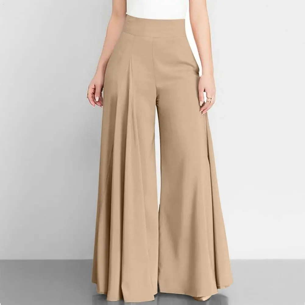 

Loose Pants High Waist Wide Leg Culottes Solid Color Zipper Closure Pants for Women Loose Fit A-big Hem Crotch Full