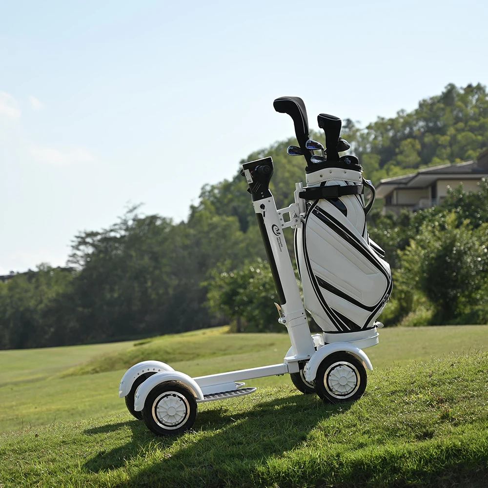 Umbrella Golf Carts Electric Foldable 4 Wheel Trolley Electric White Golf Scooter