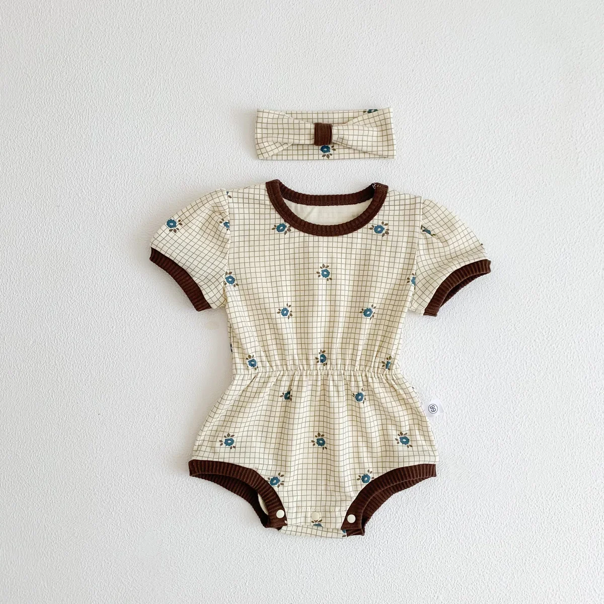 Children's Summer Korean Style Cotton Short Sleeve Waist-Fitted Romper Baby Boys Cute Crawling Clothes Women's Children's Climbi