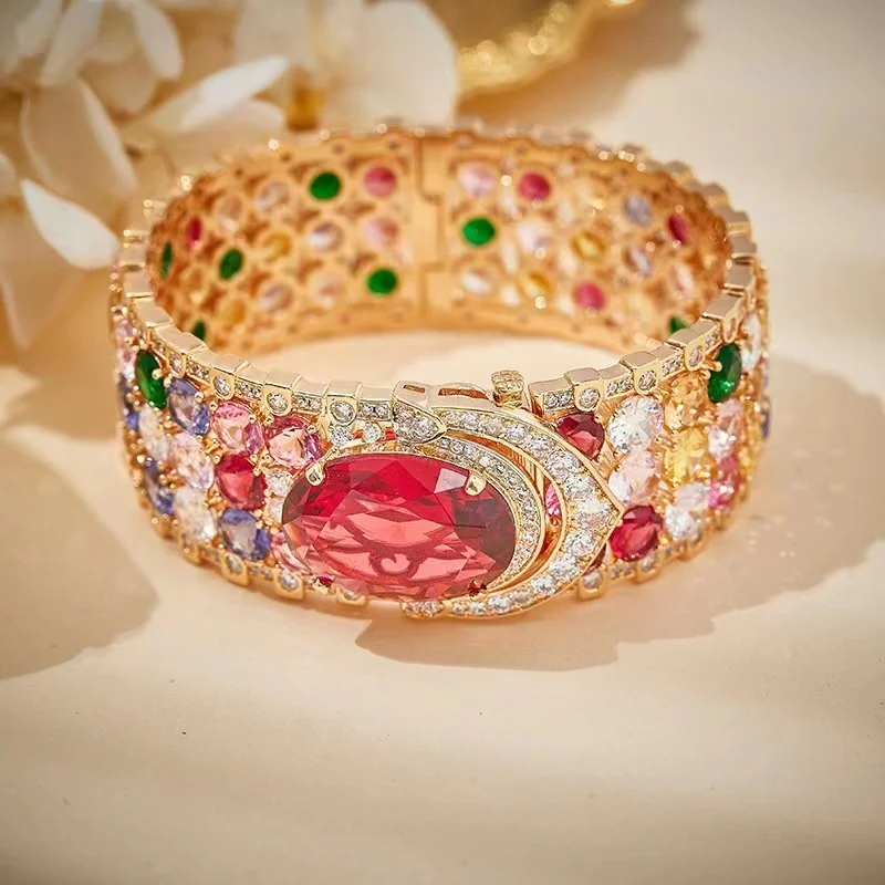 EYER New Arrivals Luxury Women Bangle Cubic Zirconia Colorful Crystal Luxury Fashion Dubai Bridal Bracelet Jewelry