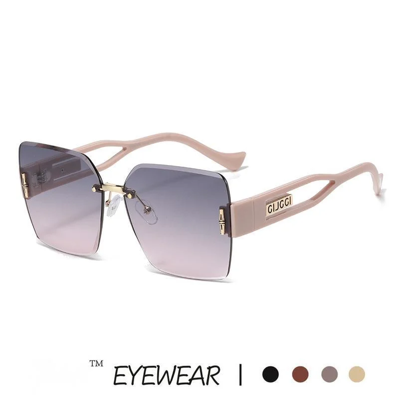 New High-end Women's Korean Version Personalized Frameless Cut Edge Sunglasses Fashion Square Large Frame Plain Glasses_voghion.com