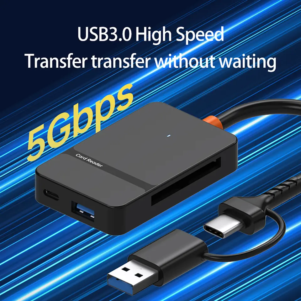 USB C 8-in-1 Card Reader Multi-functional Card Reader Support SD/TF/CF/MS Card Read 5Gbps Write Read U Disk Flash Card Adapter image 2