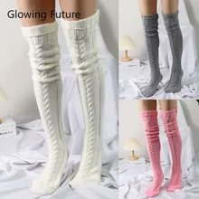 

Fashion Knit Over Knee Stockings Winter Extended Woolen Solid Color Knee High Socks Keep Warm Breathable Sexy Woman High Socks