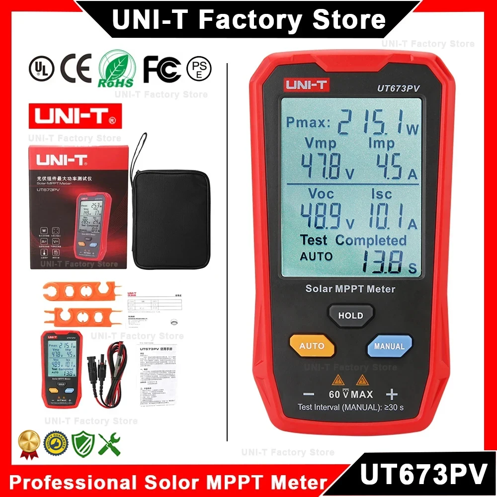 UT673PV Solor MPPT Meter Photovoltaic Maximum Power Tester Peak Open Circuit Voltage Short Circuit Current Pmax Lmp Voc Lsc Test solar power tester