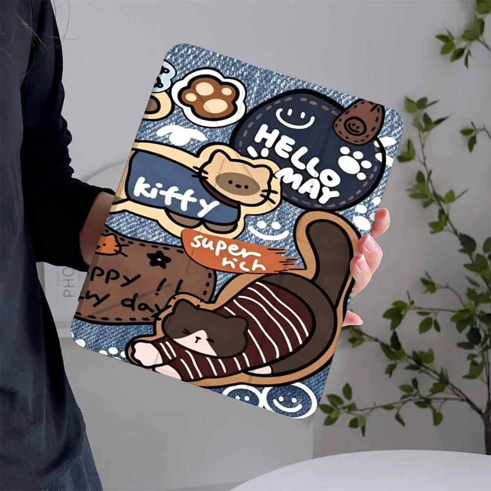 Transparent Protective Tablet Case with Pen Slot - Hello May Cats Design