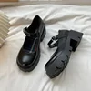 Platform Heels Mary Jane Shoes Simple Lolita Black Platform Heeled Shoes Student College Sweet Medium Heel Women Single Shoes 5