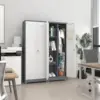 Broom Closet Storage Cabinet with Locking Doors,Cleaning Tool Cabinet,Metal Storage Cabinet with Shelves and Hanging R 2