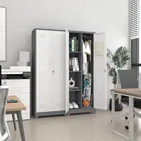 Broom Closet Storage Cabinet with Locking Doors,Cleaning Tool Cabinet,Metal Storage Cabinet with Shelves and Hanging R 2
