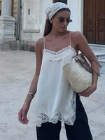 HH Female Summer New Fashion V-neck Lace Spliced Split Sexy Backless Sling Top Women Elegant Party Style Casual Camisole Top - Image 4