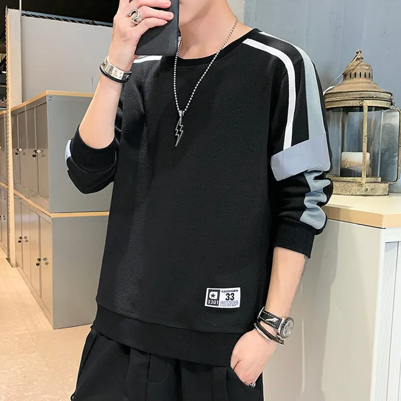 Fashion O-Neck Spliced Color Striped Sweatshirts Men's Clothing 2024 Spring Summer New Loose Casual Tops All-match Sweatshirts