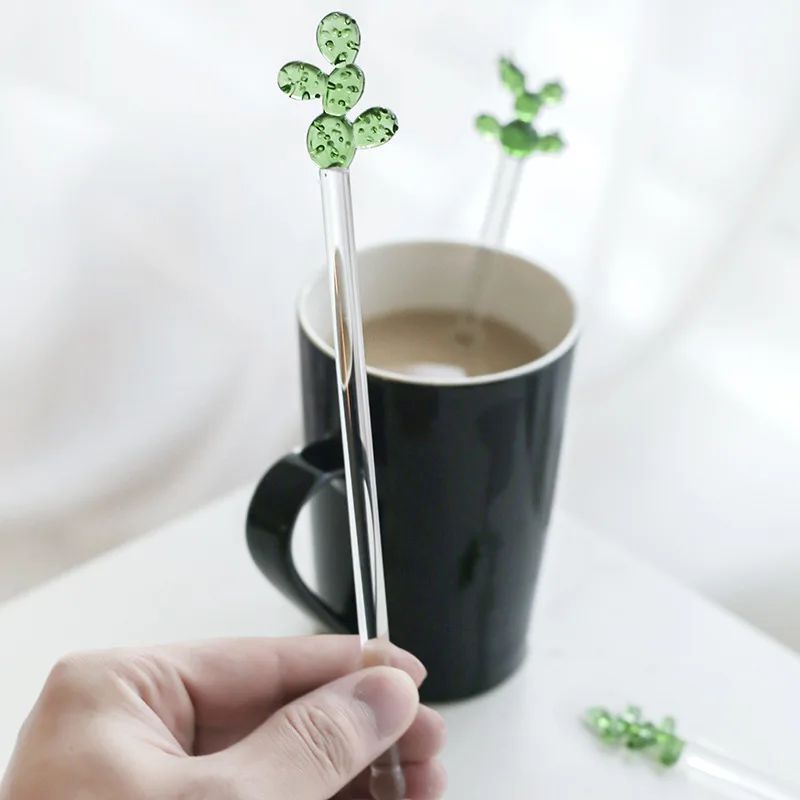 Cactus Cocktail Mixed-drink Stirring Stick Creative Long Handle Juice Coffee Extension Spoon Colorful Glass Stirring Stick