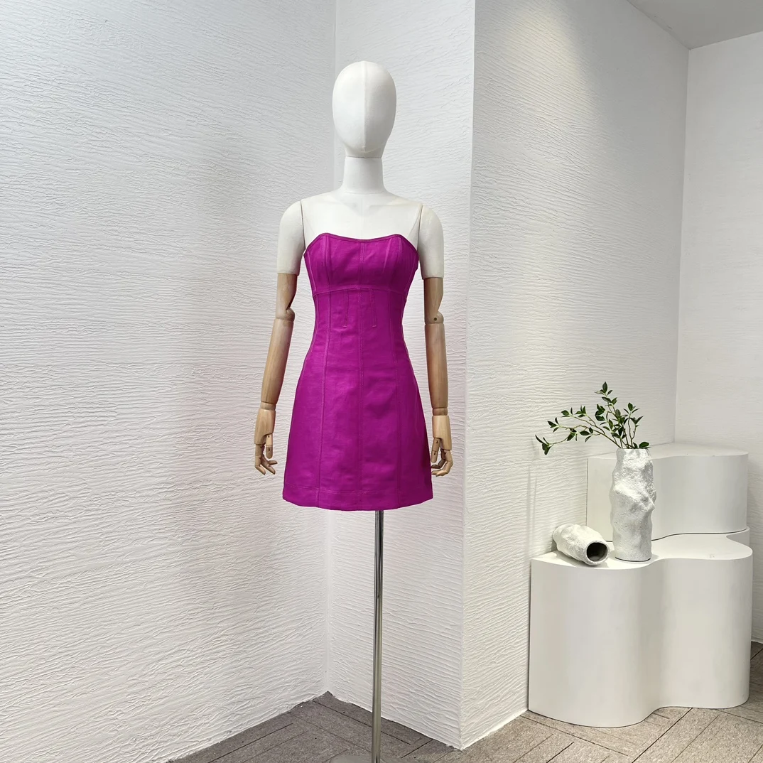 

High Quality Rose Red Strapless Sleeveless Tube Mini Dress