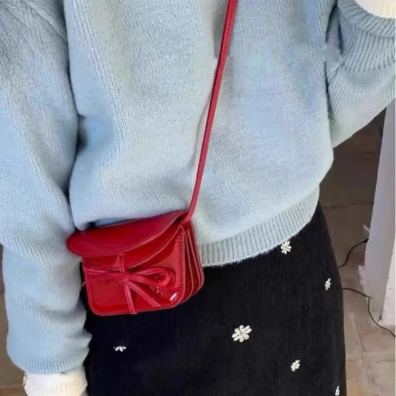 Mini bow mouth red envelope girl red small hand carrying crossbody bag with adjustable shoulder strap Christmas holiday gift
