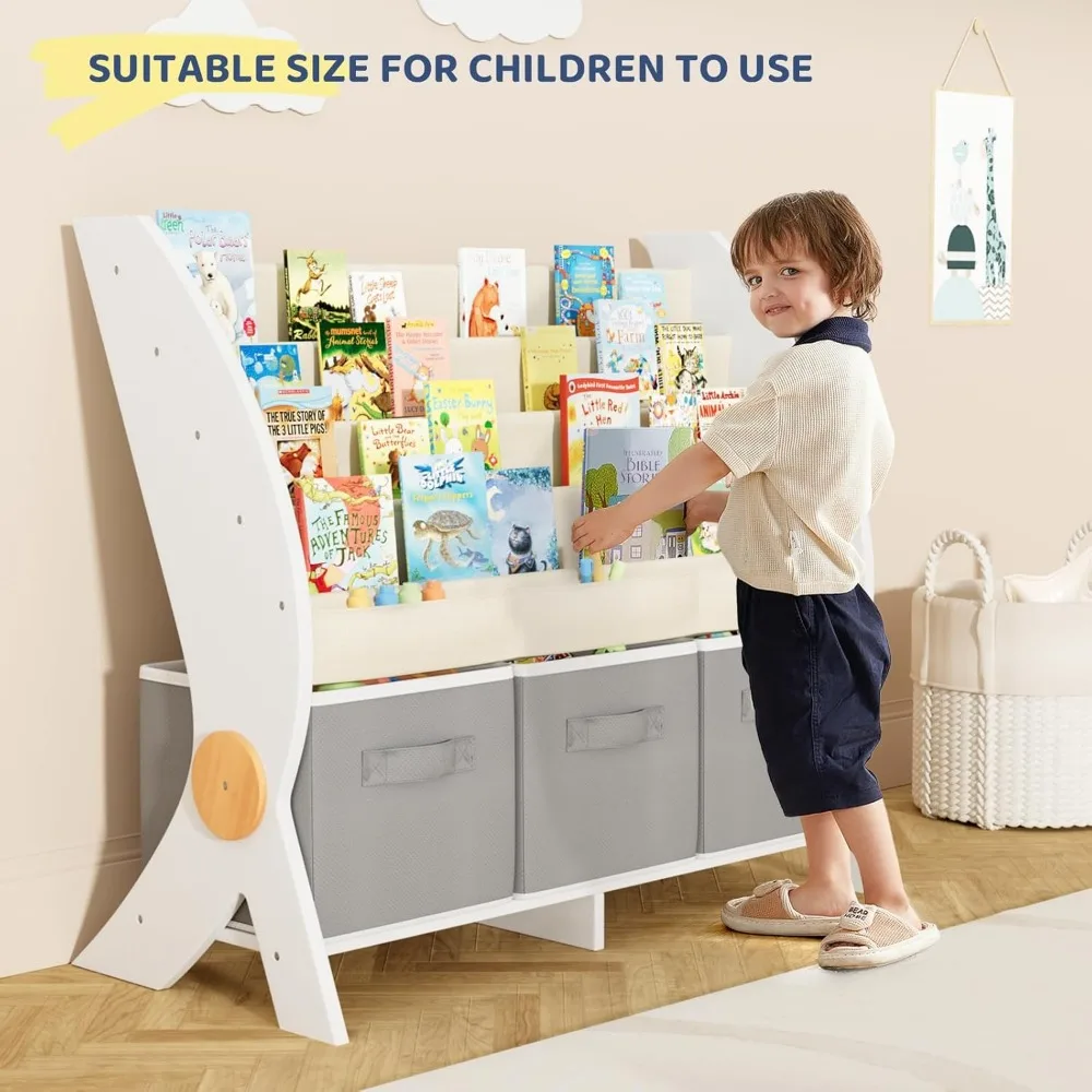 Kids Bookshelf and Toy Storage Organizer,5-Tier Book Shelf for Kids Rooms,Nursery Bookcase,Bookshelf for Toddlers,Baby Organizer 3