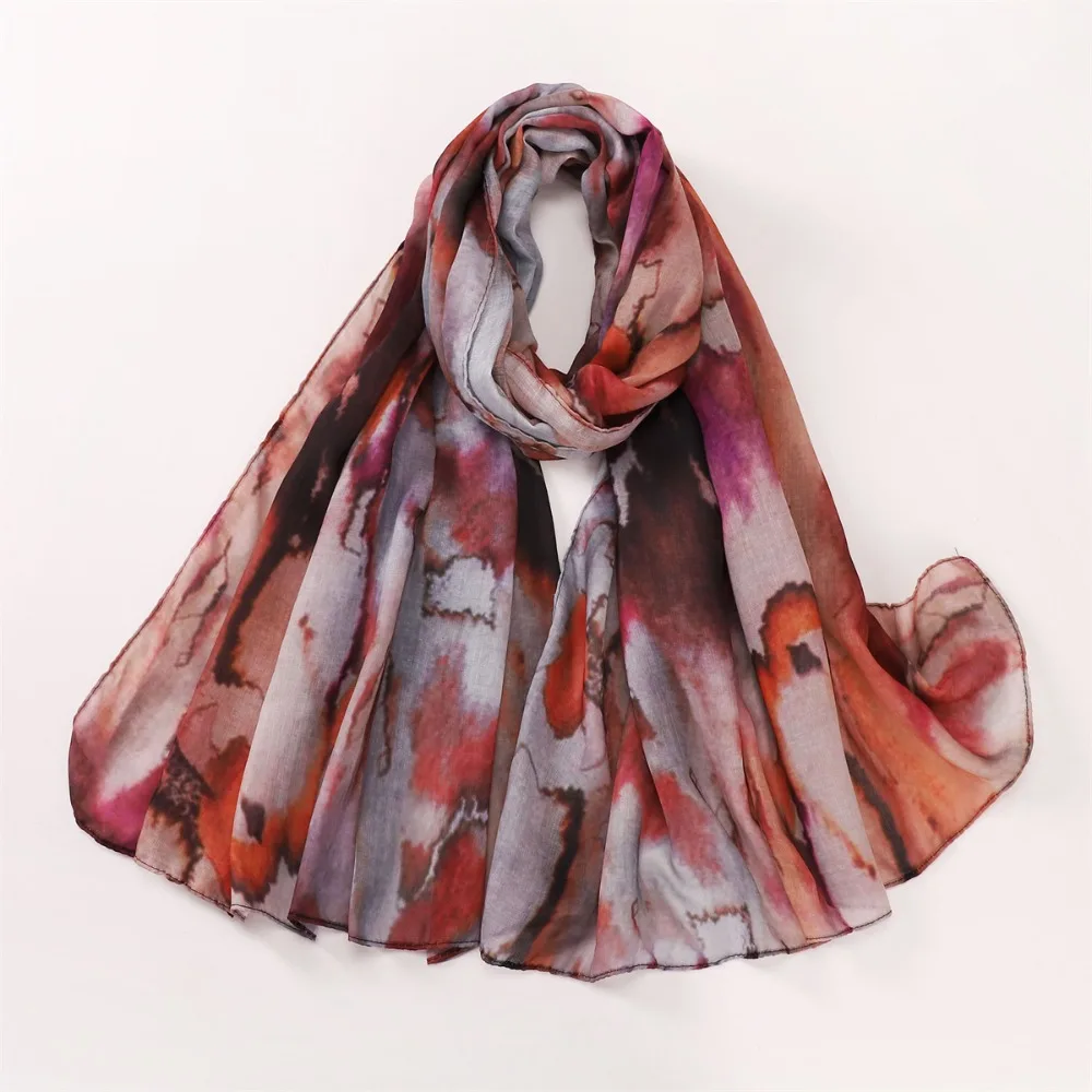 New Watercolor Floral Satin Modal Hijab Scarf Breathable Soft Long Fashion Scarves Headscarf Paisley Print Muslim Hijabs Shawl