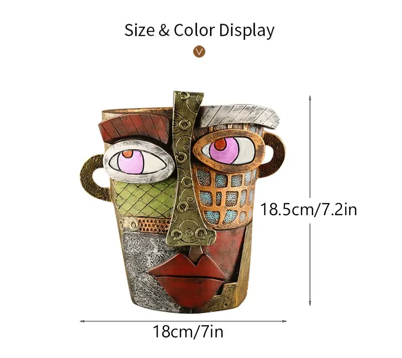 Resin Retro Face Colorful Abstract Succulent Flower Pots Ornament Antique Flower Vase Potted Plan Container Garden Decoration
