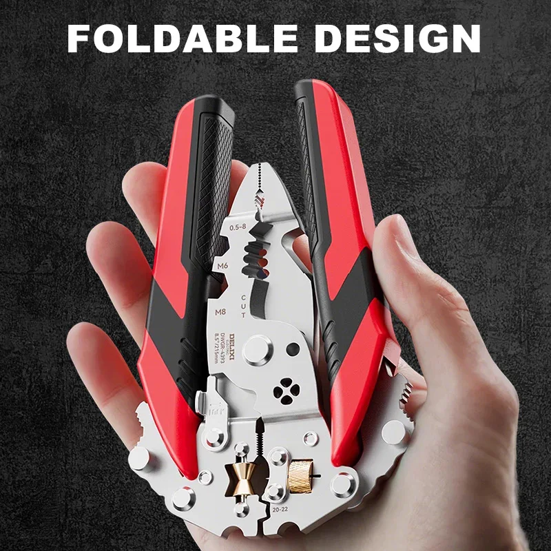 16-In-1 Foldable Stainless Steel Wire Stripper Multifunctional Folding Wire Stripping Plier for Peeling/Winding/Pressing/Cutting
