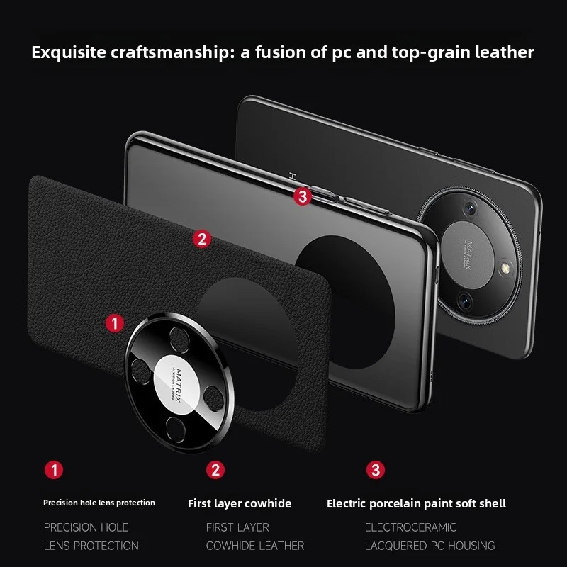 Enhanced Product Title: Premium Genuine Leather Case with Lichee Pattern and Lens Protection