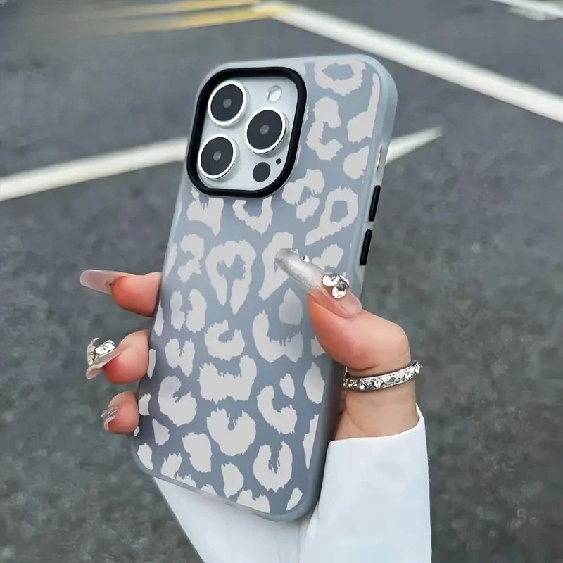 Gray Leopard Print Jelly Color Shockproof Transparent Phone Case