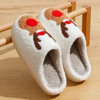 Cute Elk Christmas Slippers Winter Warm Soft TPR Thicken Sole Women Men Houseshoes Cushion Slides 2