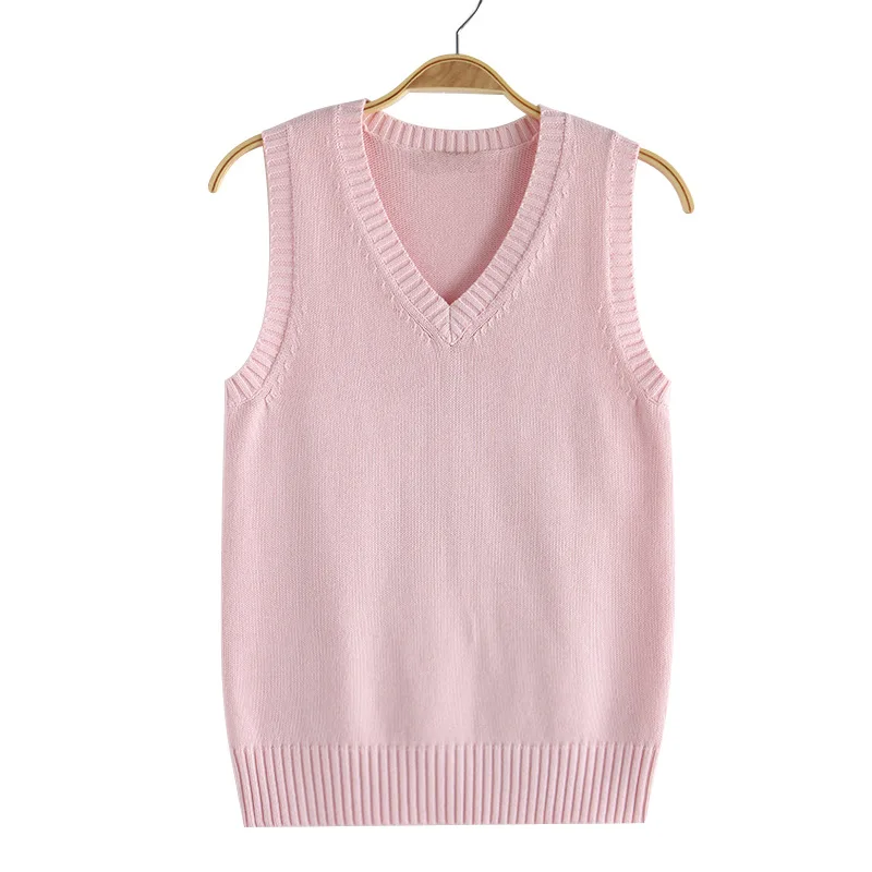Adult Girls Secondary School Uniform Sweater Vests Female Waistcoats Sleeveless Cosplay Anime Knitting Coats