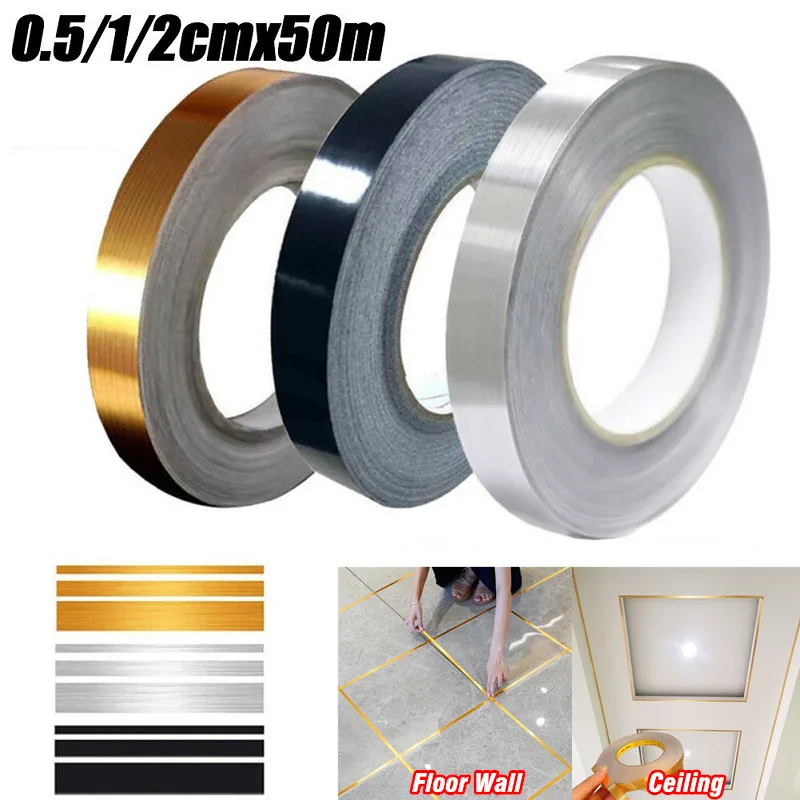 50m/1rolls Ceramic Tile Mildewproof Gap Tape Decor Gold Silver Black Self  Adhesive Wall Tile Floor Tape Sticker Home Decoration