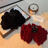 Épingle à Cheveux en Velours Noir et Rouge pour Femme et Fille, Grande Pince à Tête de Princesse, Accessoire de Coiffure, 1 Pièce 3