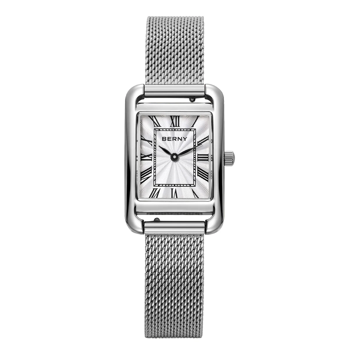 BERNY Rectangle Women Wristwatch Quartz Fashion Versatile Sapphire Ladies Watch Stainless Steel Mesh Strap Women Square Watches