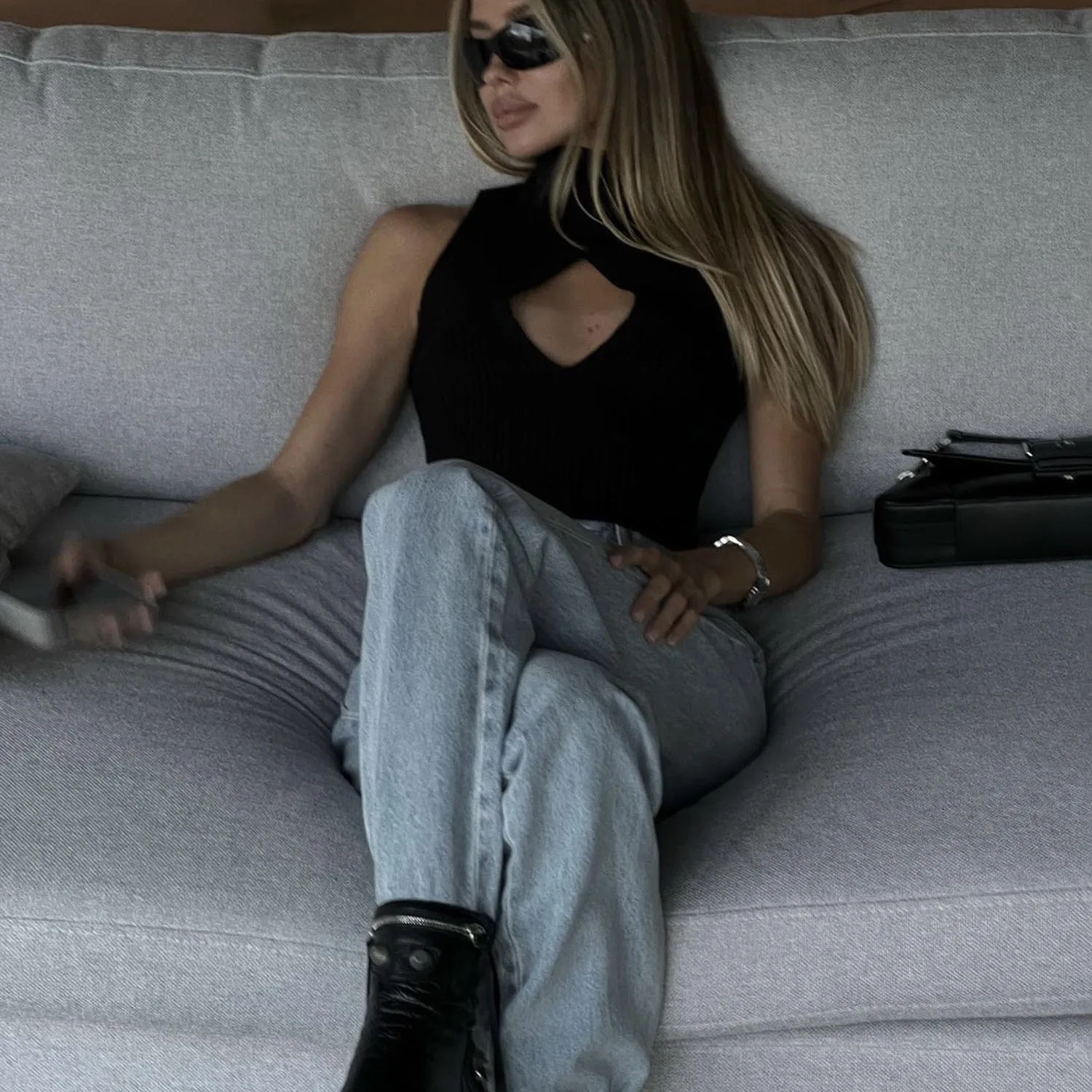 2025 Spring New Women's Turtleneck Ribbed Sleeveless Tops Casual Slim Bandage Sweater Vest Crop Tank Top Knitwear Summer